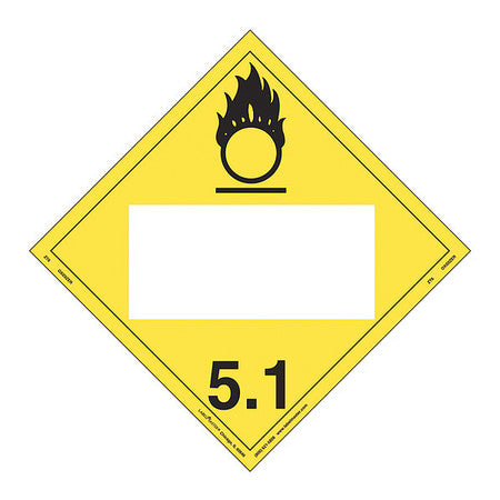 Oxidizer Placard.Blank.Tagboard.PK25. Mfr#: ZT6